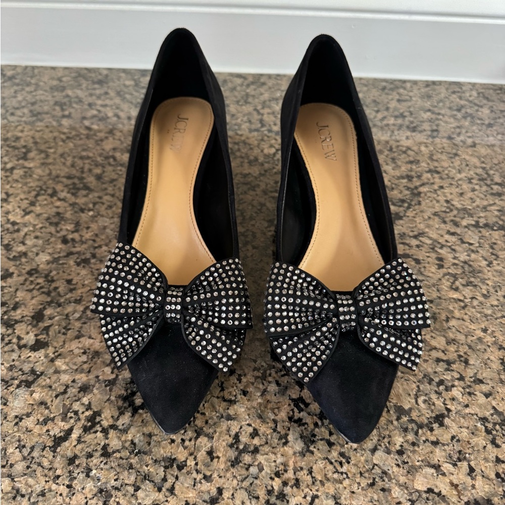 Crystal bow kitten heels